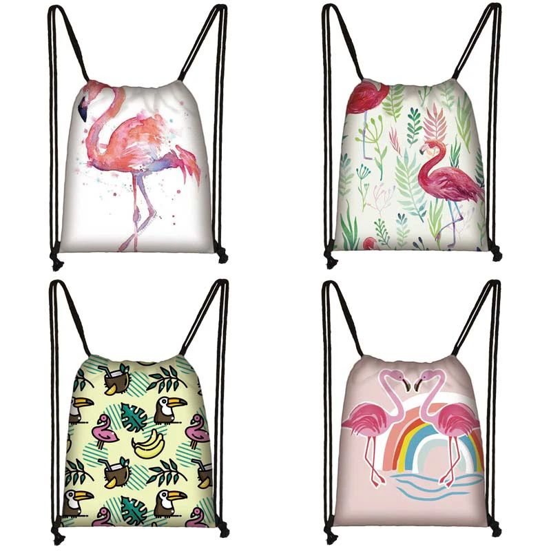 

Cartoon Flamingo Print Drawstring Bag Women Travel Bag Teenager School Bag Brown Girl And Boy Backpack Fashion Storage Bags M070