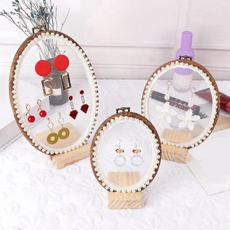 

3Pcs Lace Embroidered Shed Bamboo Earrings Stand & 4Pcs Ferris Wheel Shaped Thin Lace Suspension Earrings Storage Stand