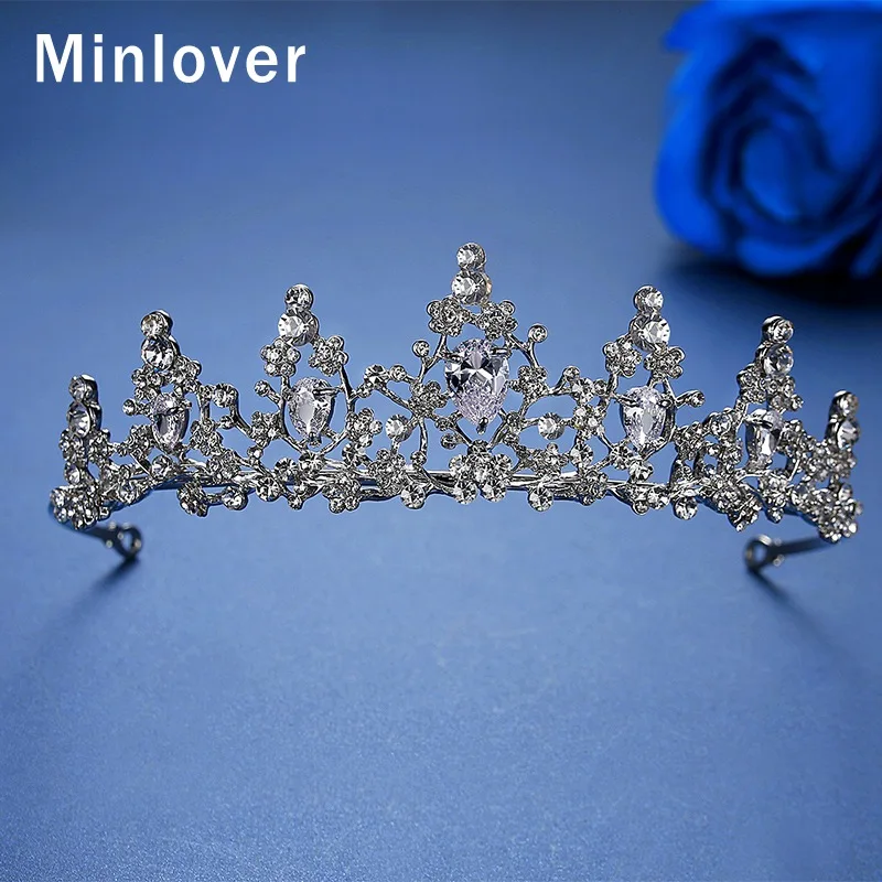 Minlover, Классический CZ цветок, диадема, короны из горного хрусталя, для невесты, Женская повязка на голову, принцесса, свадебная диадема, аксессуары для волос HG174