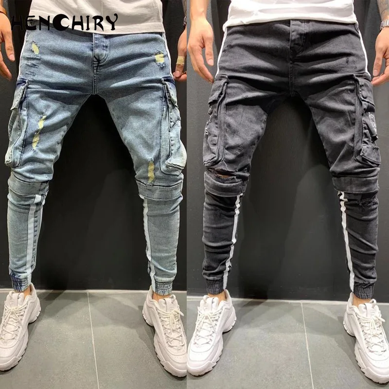 

Men's Vintage Stretch Cotton Jeans Blue Skinny Casual Denim Frenum Jeans Cargo Loose Biker Pants High Quality Streetwear Clothes