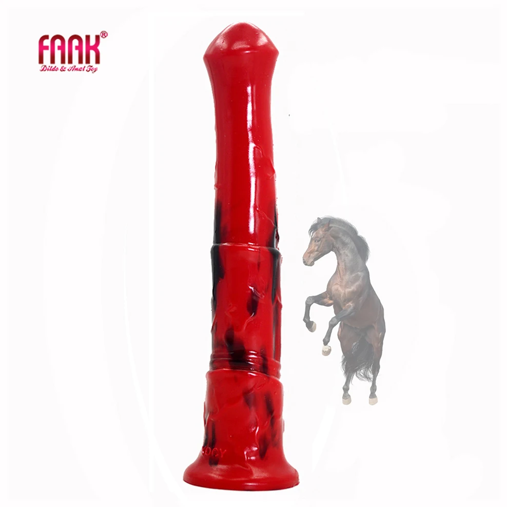 Силиконовый длинный реалистичный фаллоимитатор FAAK animal horse разноцветный красный