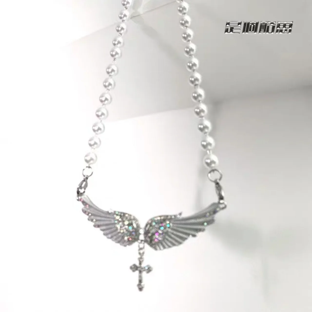 Ins Wind ангельские крылья Жемчужное ожерелье крест крылья|Цепочки| |