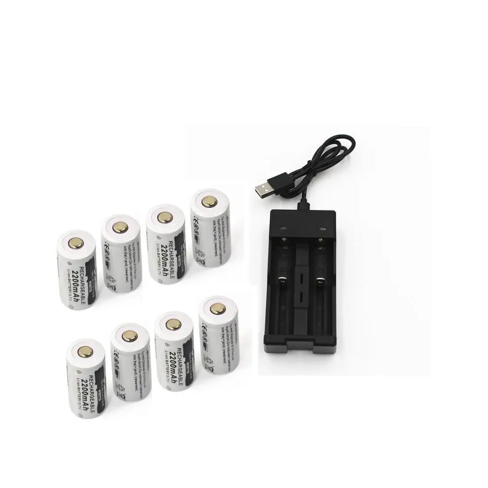 8 шт. 3 7 в 2200 мАч CR123A перезаряжаемая литиевая батарея + 1 1865014500 usb зарядное