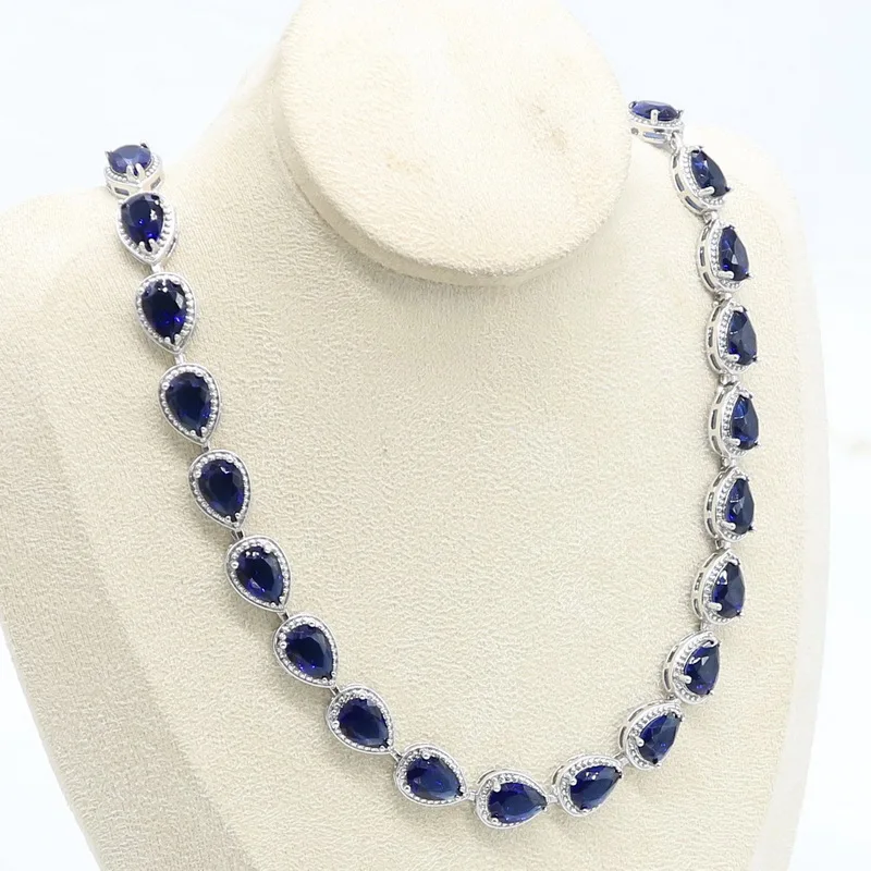 Silver Color Necklace for Women Water Drop Blue Green Semi-precious Wedding Jewelry Free Gift Box | Украшения и аксессуары