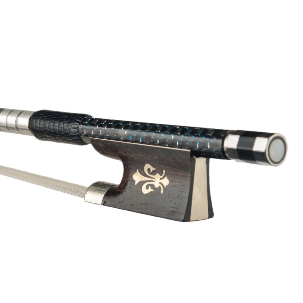 Лук для скрипки Master 4/4 синий и серебристый Плетеный бант из углеродного волокна