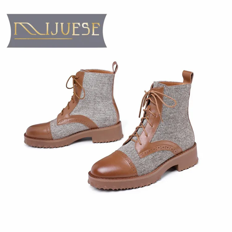 MLJUESE/женские ботильоны из коровьей кожи Зимние Короткие Плюшевые Ботинки