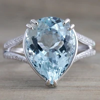 luxury light blue water drop zircon engagement rings for women trendy silver color female jewelry wedding party birthday gifts