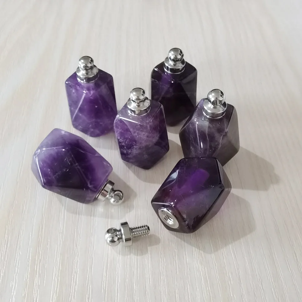 

Fashion natural amethyst polygon Perfume bottle pendants for Jewelry Making diy Necklace Accessory Wholesale 3pcs/lot