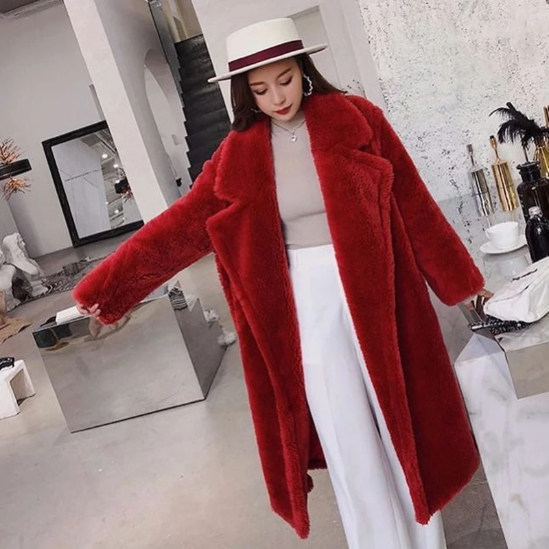 Long Wine Red Женское пальто из искусственного меха, коллекция года, повседневная меховая куртка большого размера, толстая теплая куртка, длинное пальто из искусственного меха, зимнее пальто для женщин, casaco feminino - Цвет: Long Wine Red