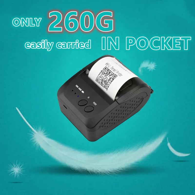 Мини 58 мм Bluetooth Беспроводной принтер Портативный Термальность чековый мобильный