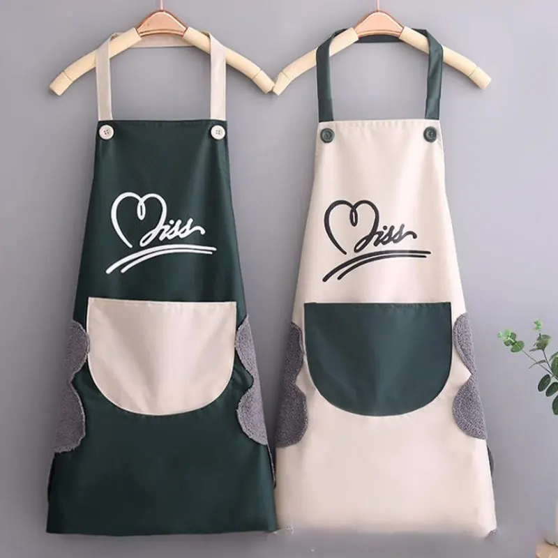 

Кухонный Фартук для дома, водонепроницаемый кухонный нагрудник из полиэстера, с функцией ручного протирания, в форме сердца, для взрослых, а...