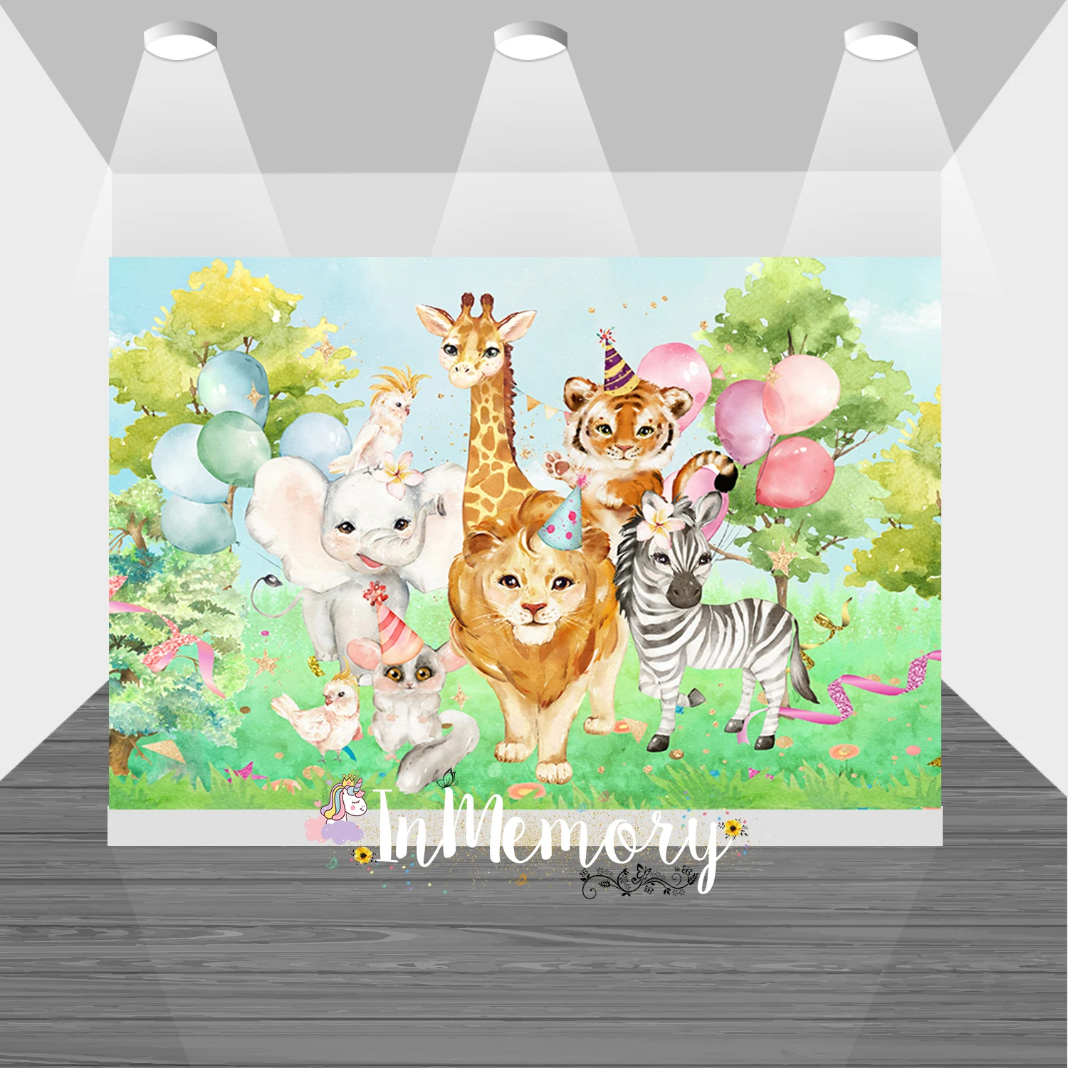 

Photo Background Safari Party Jungle Cartoon Animals Giraffe Elephant Lion Baby Shower Newborn Boy Birthday Backdrop Banner