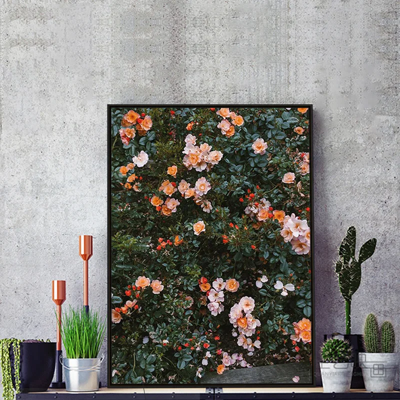 

Scandinavian fashion poster rose flower feather nordic style wall art print on canvas modern painting living room decor picture