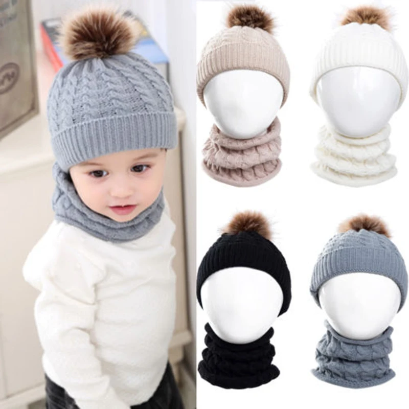 Cute Toddler Kids Girl&ampBoy Baby Infant Winter Warm Crochet Knit Hat Fur Pom Beanie Cap Scarf | Детская одежда и обувь