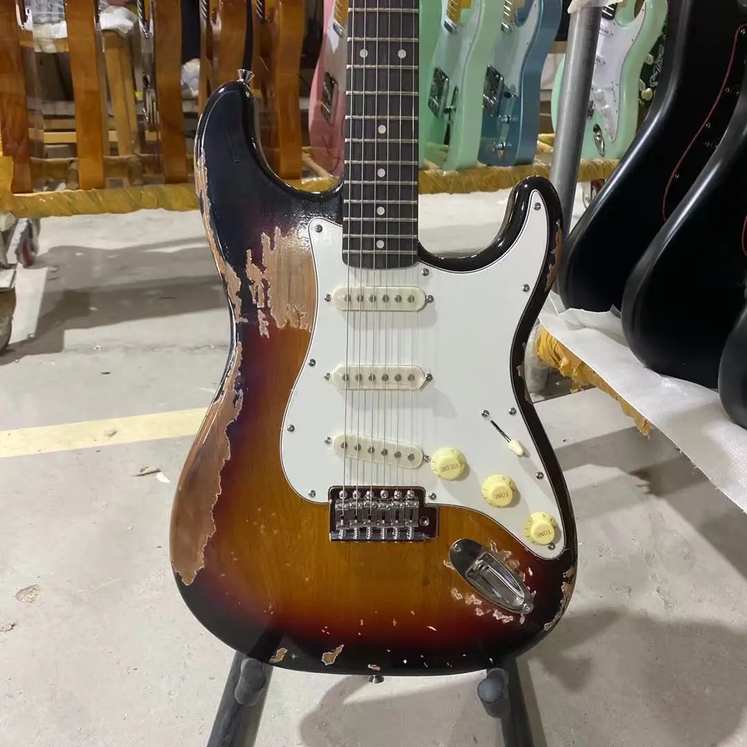 

ST Relic Electric Guitar Vintage Sunburst Color Alder Body Rosewood Fingerboard High Quality Free Shipping