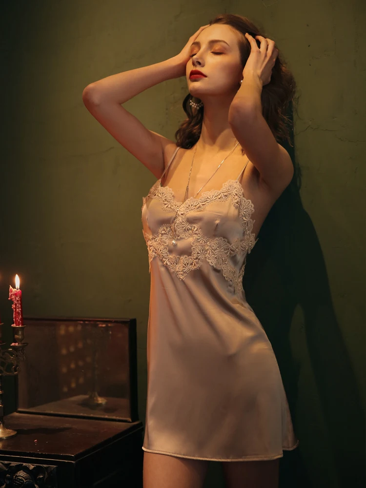 Сексуальная женская летняя ночная рубашка одежда для сна шелковая атласная