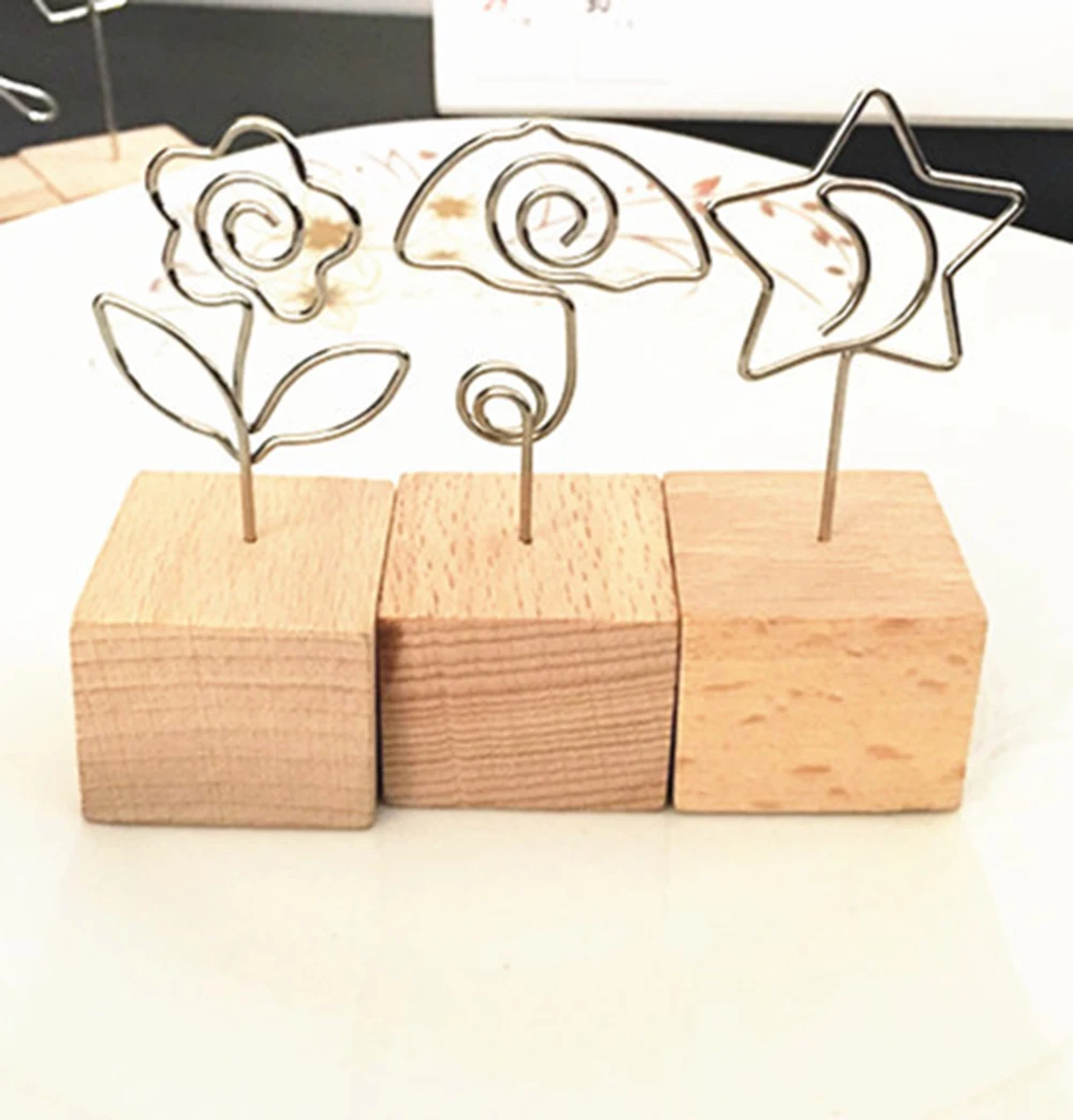 

1 Pcs Creative Square Wooden Photo Clip Memo Name Card Holder Note Photo Clips Holder Paper Clips