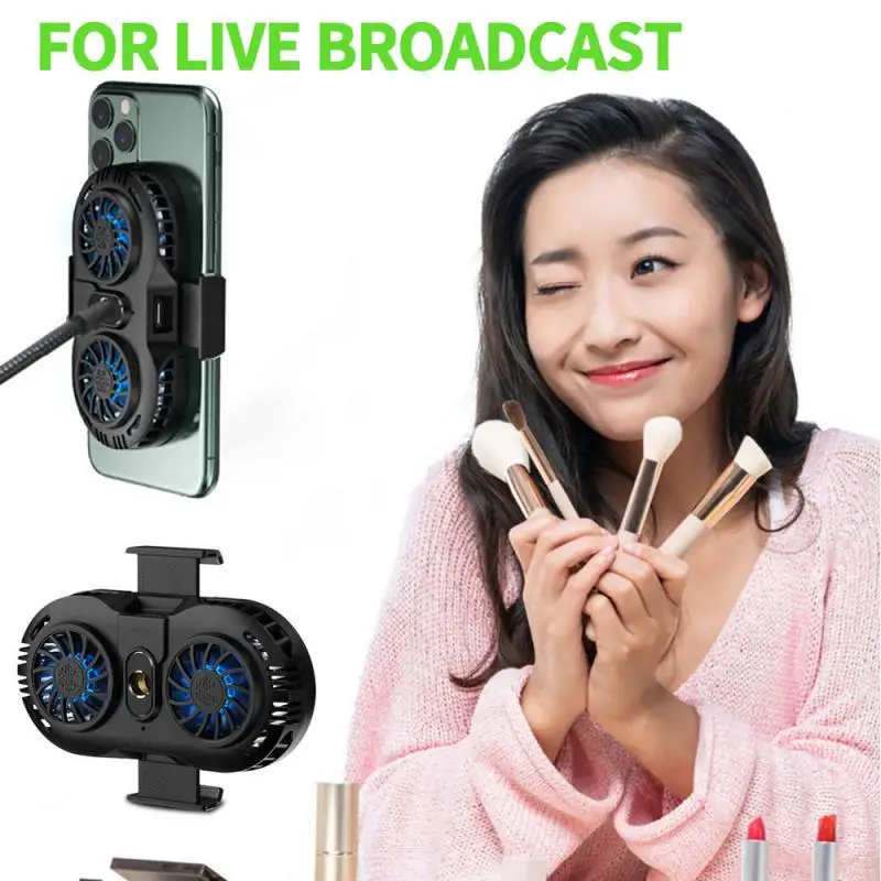 

2021 Mobile Phone Cooler Semiconductor Radiator Cooling Fan Mute Stretchable Game Pad Holder Bracket Double Fan For Smartphone