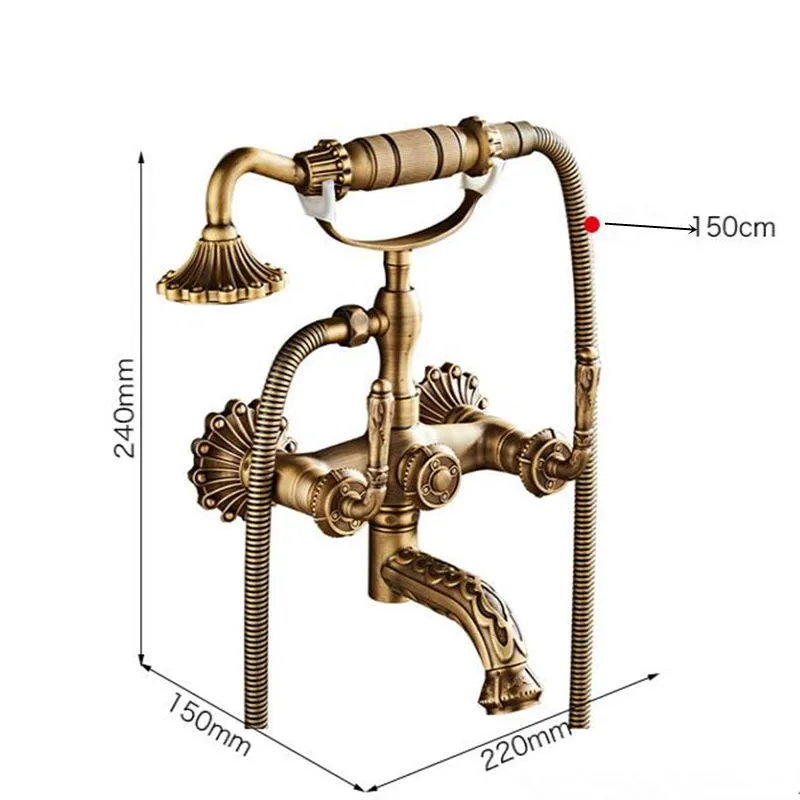 

Bathroom Bathtub Faucets Antique Brass Carved Bath Shower Faucets In-Wall Hot & Cold Mixer Crane Taps With Handheld Shower