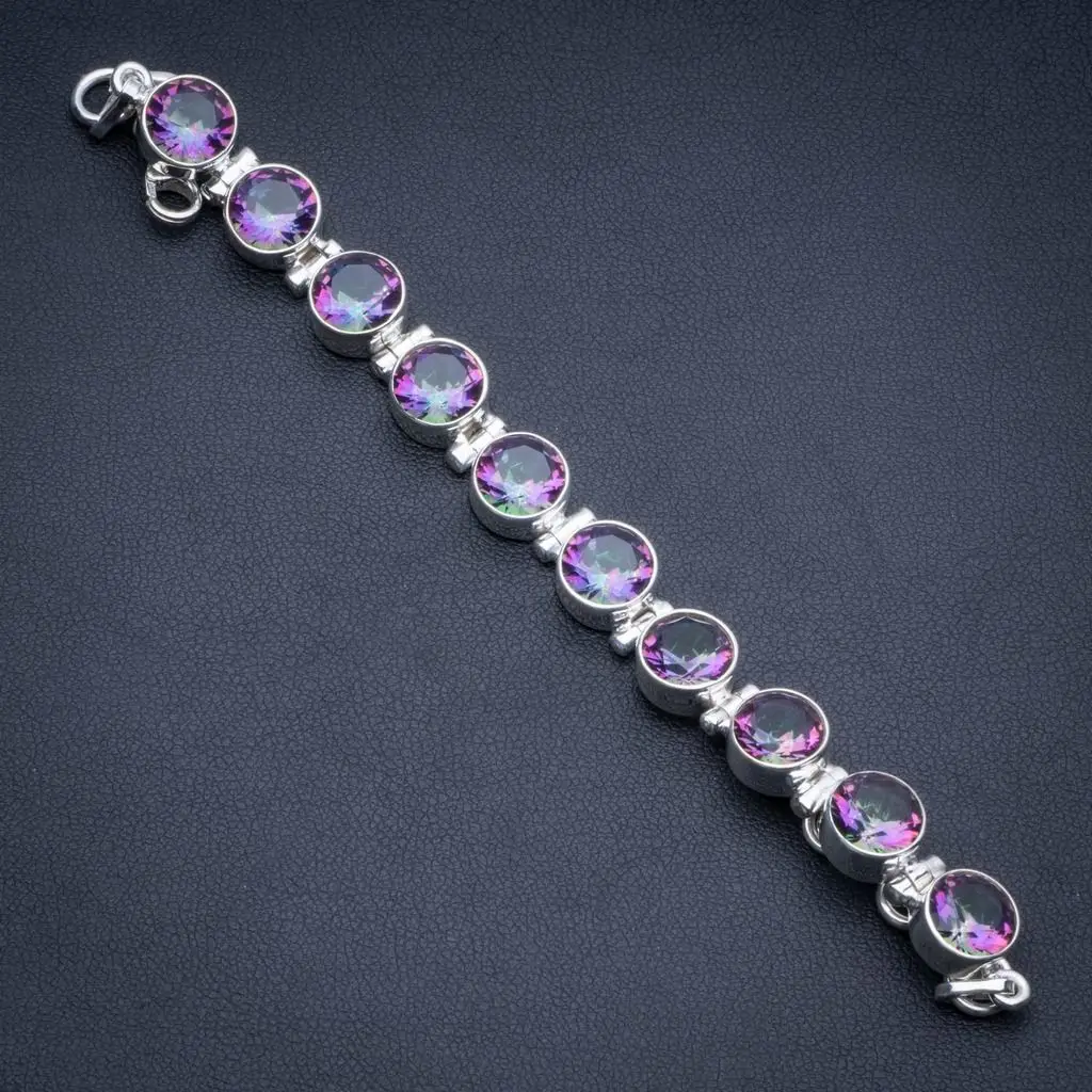 Браслет Теннисный из серебра 925 пробы с натуральным мистическим топазом 6 1/4 7