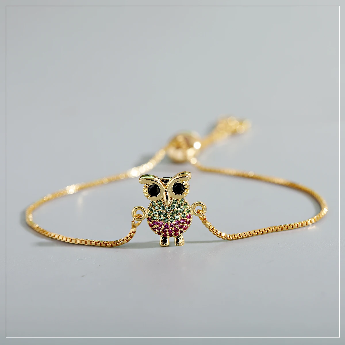 

CZ Rainbow Owl Charm Bracelet Woman Adjustable Zirconia Turtle Tennis Bracelet Gold Jewelry pulseras mujer