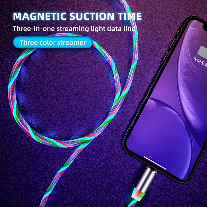 Магнитный зарядный кабель Micro USB Type-C со светодиодной подсветкой для iphone Samsung Huawei