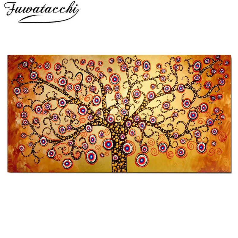 Настенная картина маслом на холсте с изображением живого дерева абстрактная для