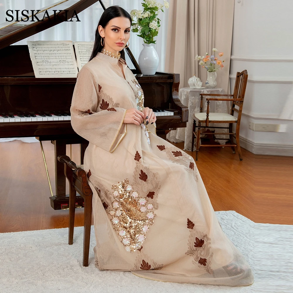 Сетчатая ткань с вышивкой и стразами платье-абайя для женщин зимние 2021 Ближний