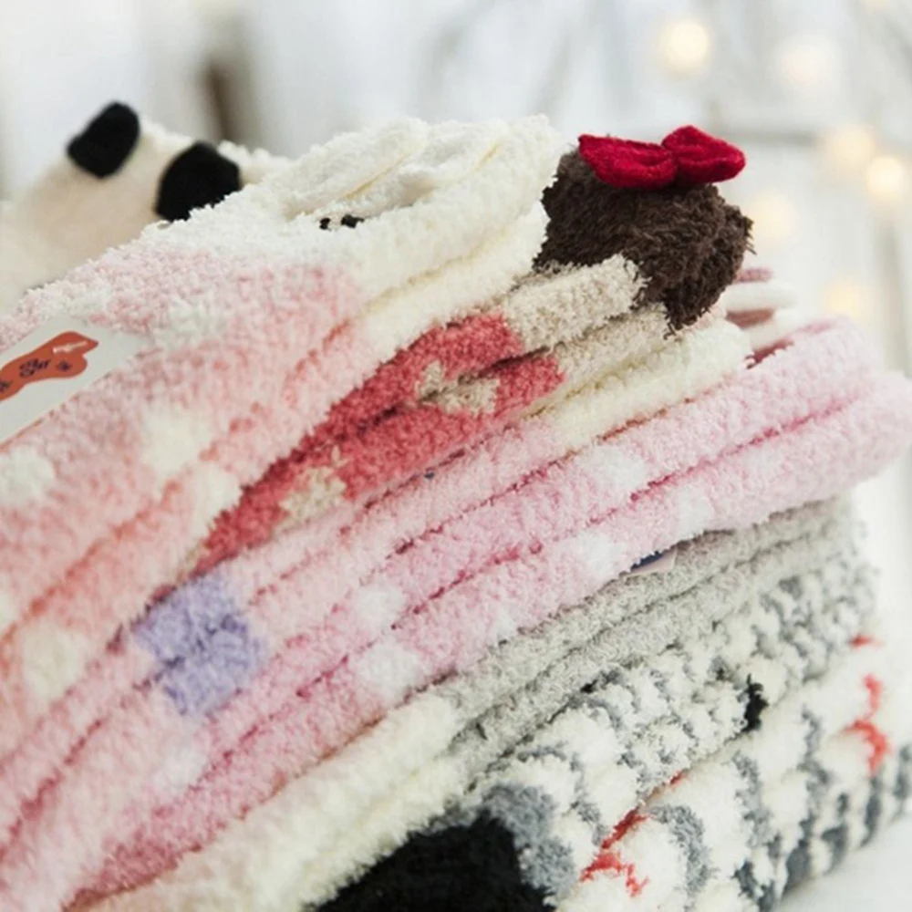 

New Animal Design Deer Christmas Socks Winter Warm Christmas Gifts Stereo Socks Fluffy Coral Velvet Thick Warm Sock For Women