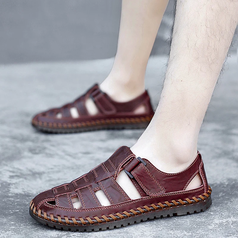 Модные мужские сандалии гладиаторы ручной работы из натуральной кожи мокасины