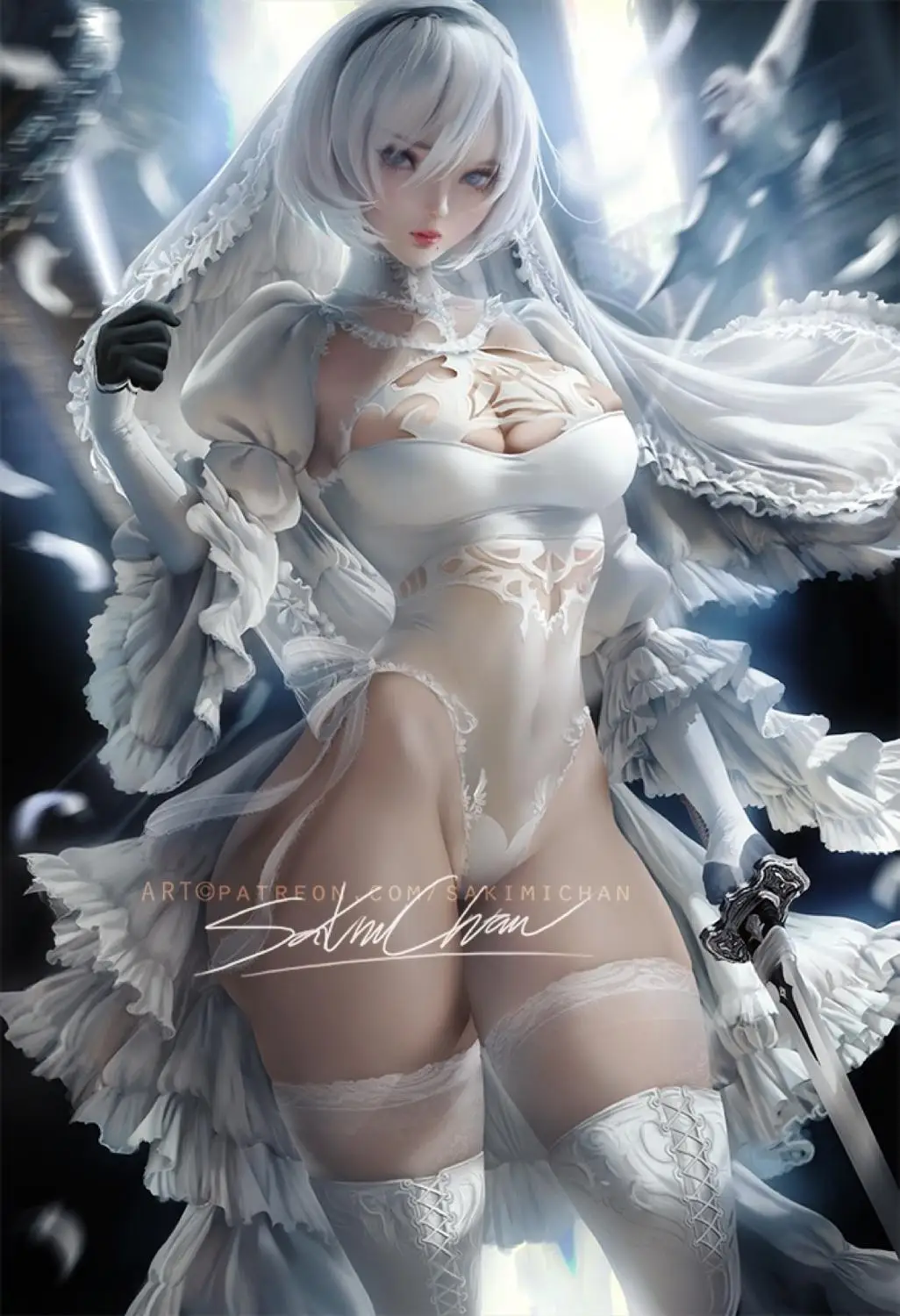 На заказ NieR:Automata Cosplay s Fanart 2B Косплей Костюм jorha No 2 Тип B свадебное платье невесты