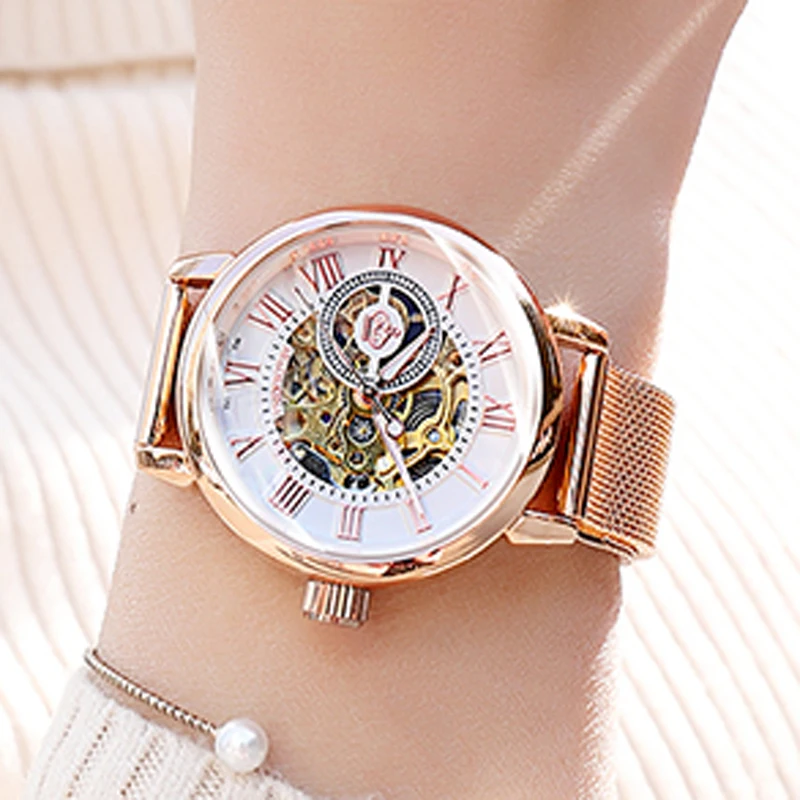 

Fashion Luxury Women's Watches Mechanical Skeleton Watch Women Waterproof Ladies Stainless Steel Business Automatic Wrist Watch