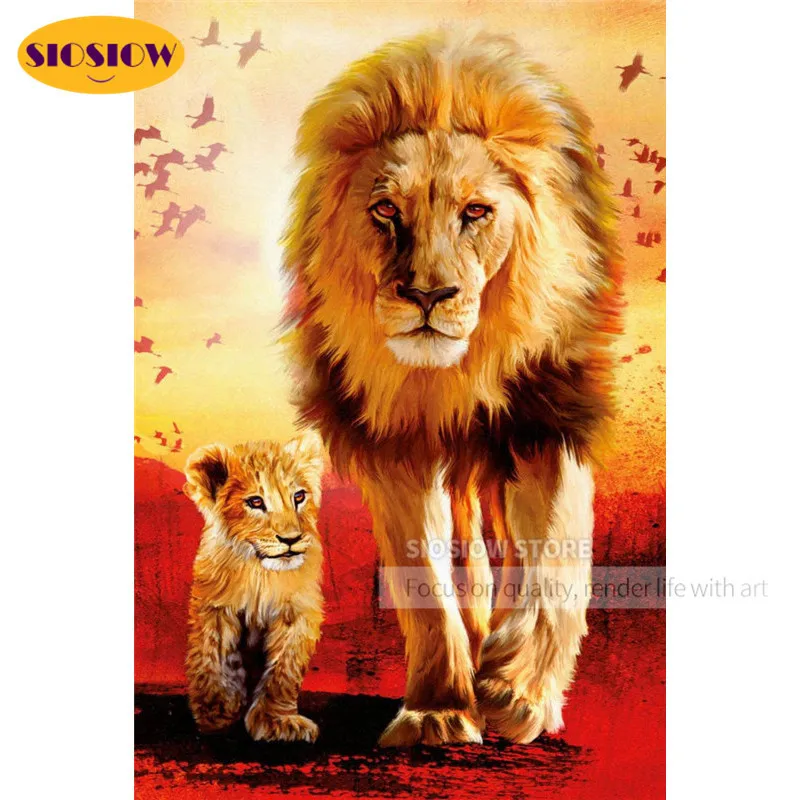 Алмазная живопись 5D сделай сам мозаика в виде семьи Львов полноразмерная 3D