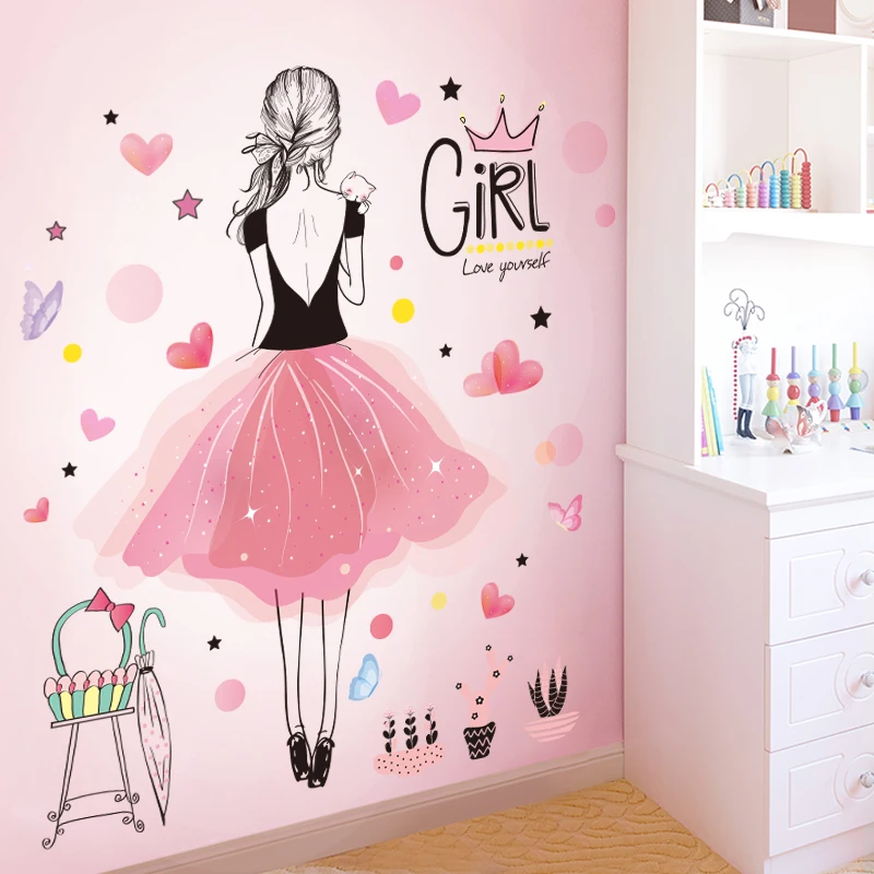 [SHIJUEHEZI] мультфильм девушка наклейки на стену винил DIY Детский подарок Фреска Наклейка для детской комнаты Детская Спальня украшение дома