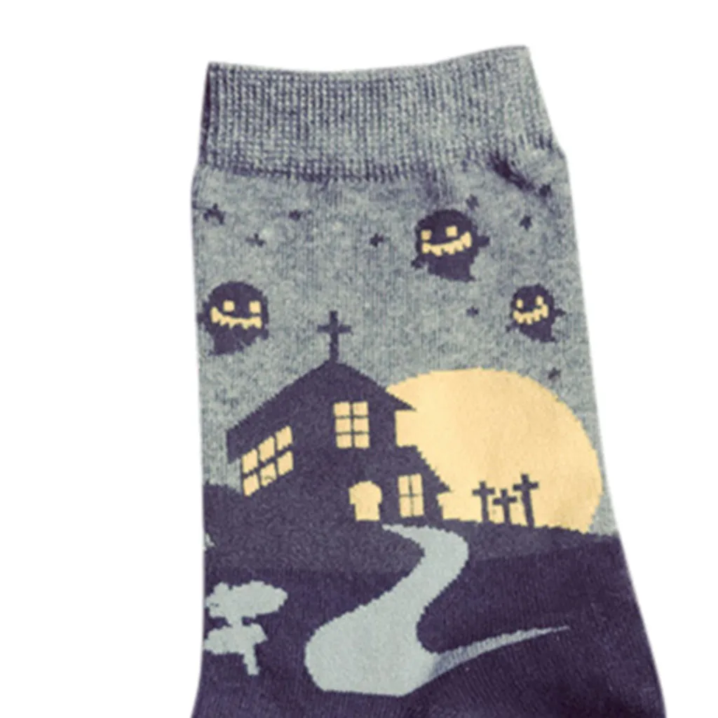 

10Pcs Halloween Women Socks sokken Cotton Print Castle Socks Funny Socks skarpetki damskie chaussette femme #D