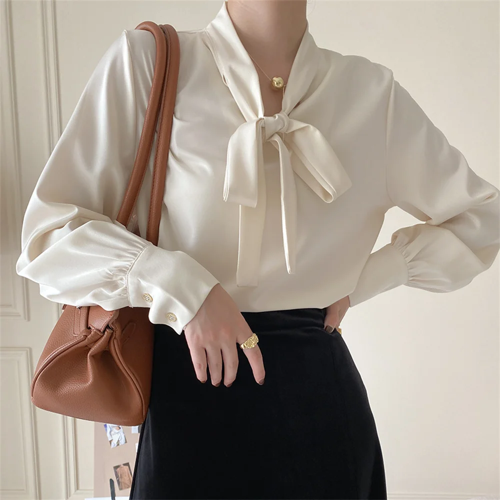 

동대문 Chic Hot Fashion Women Shirts All Match 2021 Casual Loose High Street Elegant Office Lady Solid New Tops Work Wear Bottom