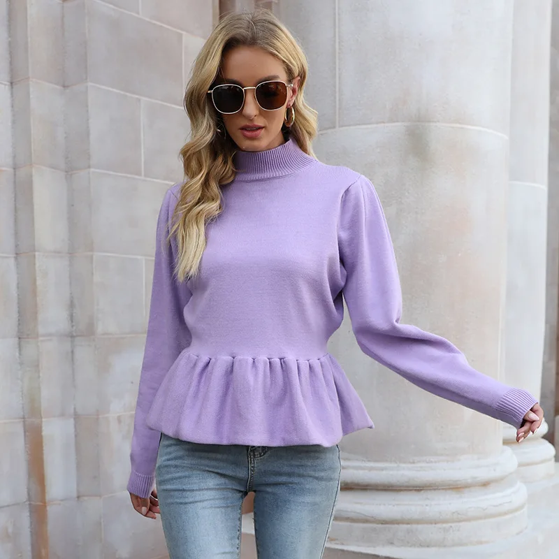 

Autumn winter new style gathers waist knit bottom coat pure color long sleeve skirt to place a woman of jumper