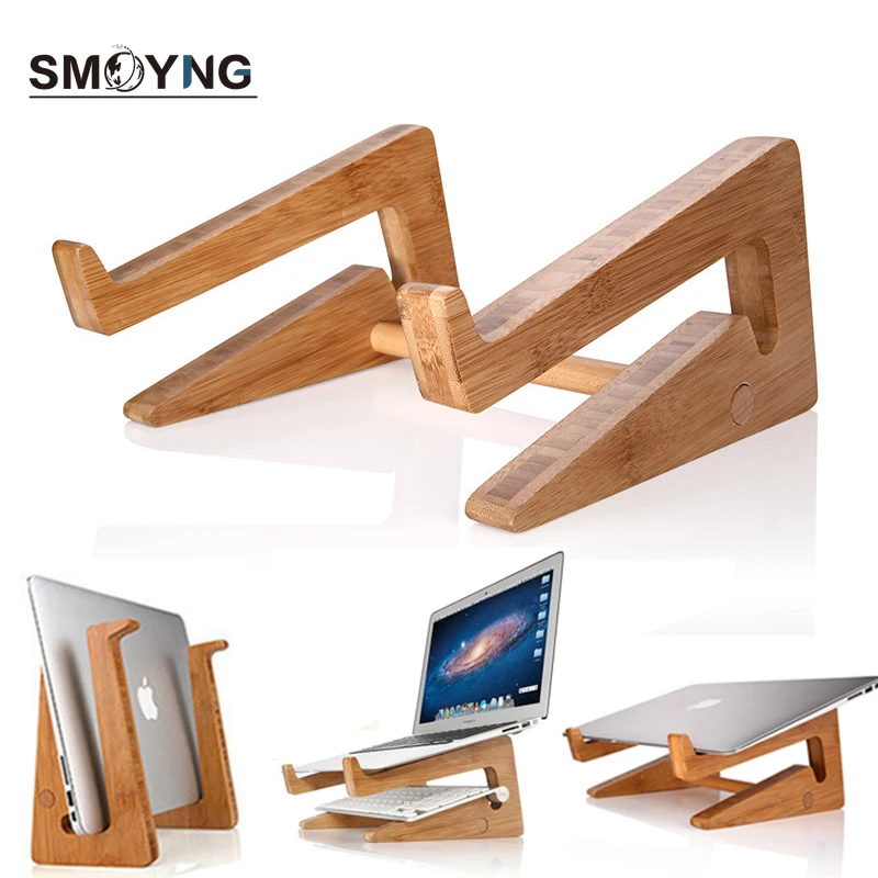 Suporte de Bambu do Portátil Armazenamento do Caderno Suporte de Refrigeração de Altura Aumentada para Dell Polegada Macbook Suporte Base Vertical pc 13-15 ar Pro