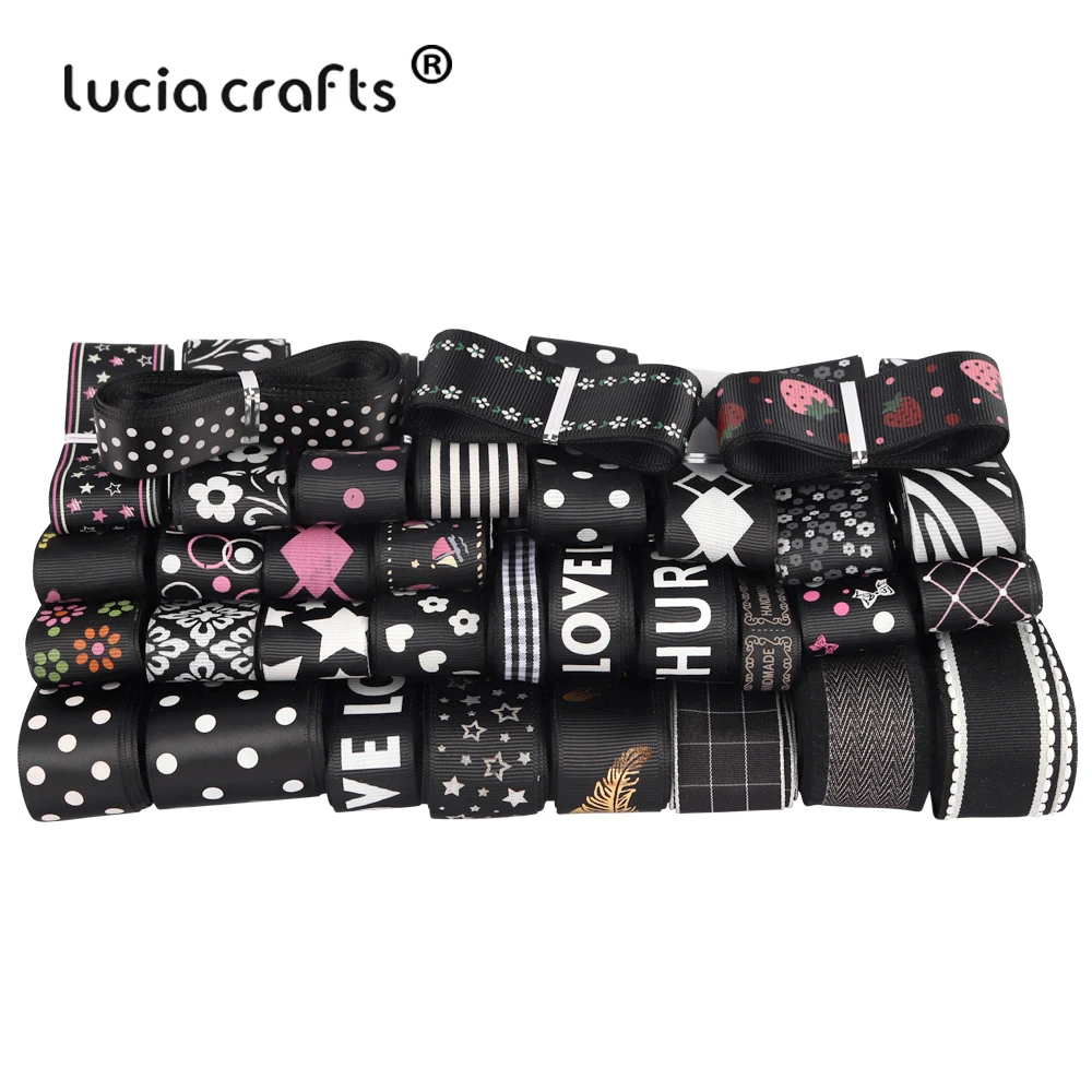 5 лет/лот случайный смешанный размер черный напечатанный Grosgrain Ribbon15 40mm полиэстер