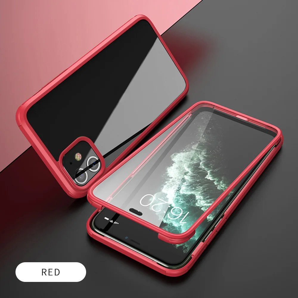KISS чехол Чехол из закаленного стекла для телефона для iphone 11 Pro XS MAX XR двухсторонний стеклянный бампер чехол s для iphone 11 X Чехлы Funda - Цвет: Красный
