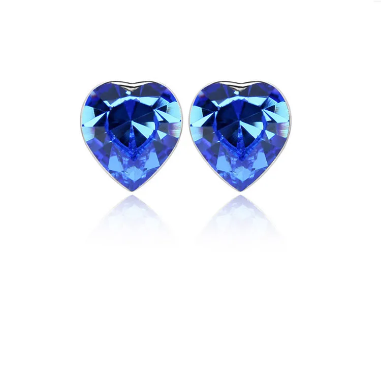 384 dark blue Женские серьги-гвоздики с кристаллами в виде цветка, сделанные с австрийскими кристаллами, посеребренные - Окраска металла: 384 dark blue