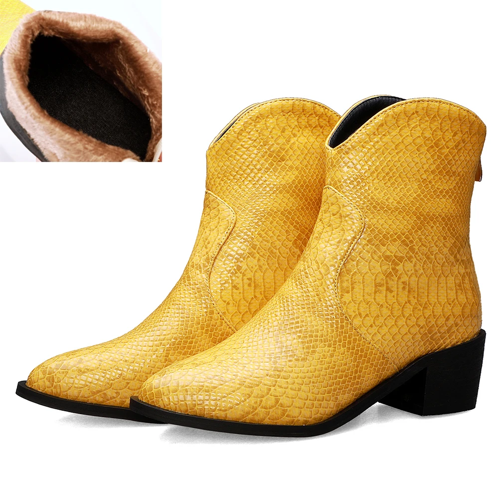 yellow style 3 SARAIRIS/ботинки размера плюс; большие размеры 32-48; Цвета: черный острый носок; женские зимние ботильоны в стиле "Вестерн" Для женщин женская обувь на высоком каблуке - Цвет: yellow style 3