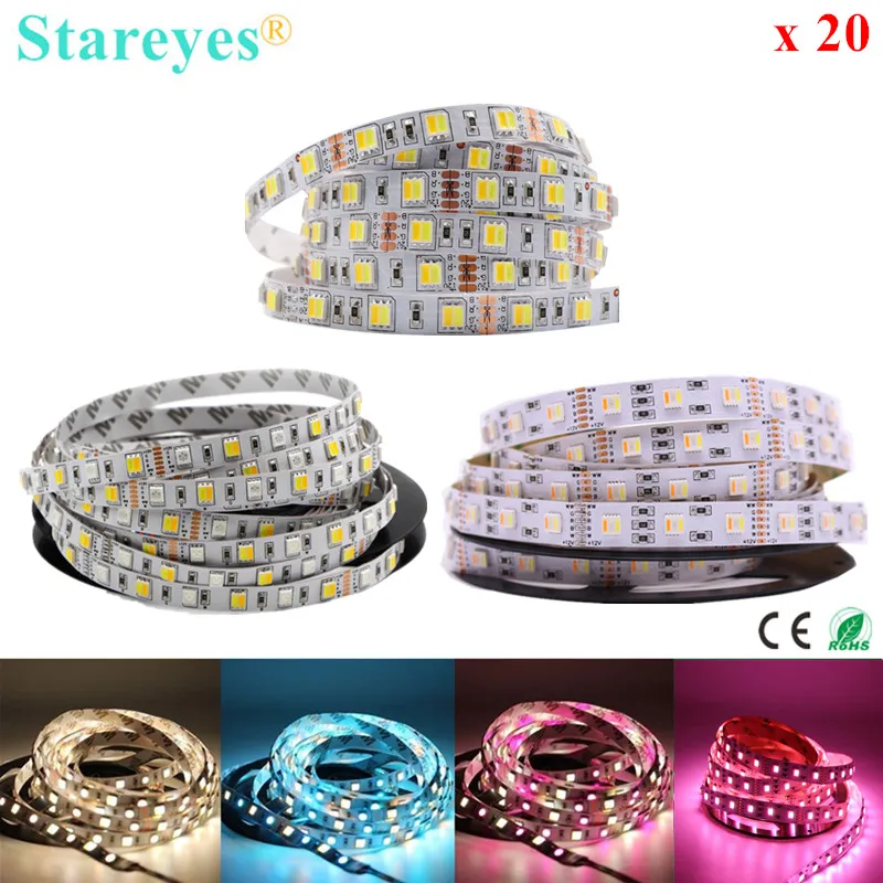 

20 Pcs SMD5050 DC12V DC24V 60LED/m 5m CCT RGBCCT 5 in 1 LED Strip light RGB CCT 2 in 1 Color Temperature LED tape Ribbon