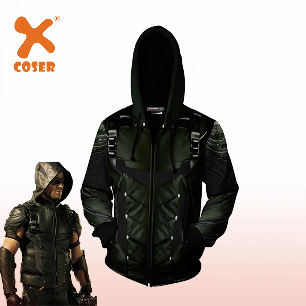 Xcoser дизайн зеленая Толстовка Arrow косплей костюм на Хэллоуин Косплей Unsex модная