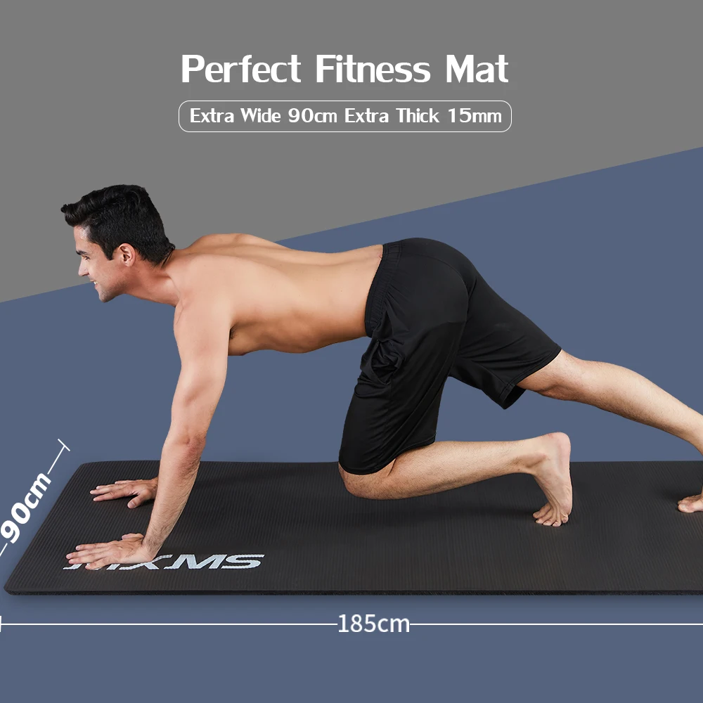 

Large Fitness Mat 185 x 90CM, 15MM Non-Slip Yoga Mat XL Extra Thick and Wide For Gym Home Sports Cardio Exercise Cushion