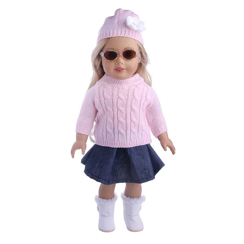 Кукольная одежда комплект со свитером ручной работы теплая на осень и зиму для 18