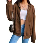 Женская толстовка в стиле Харадзюку, зимняя коричневая толстовка с длинными рукавами и карманами, в стиле ретро