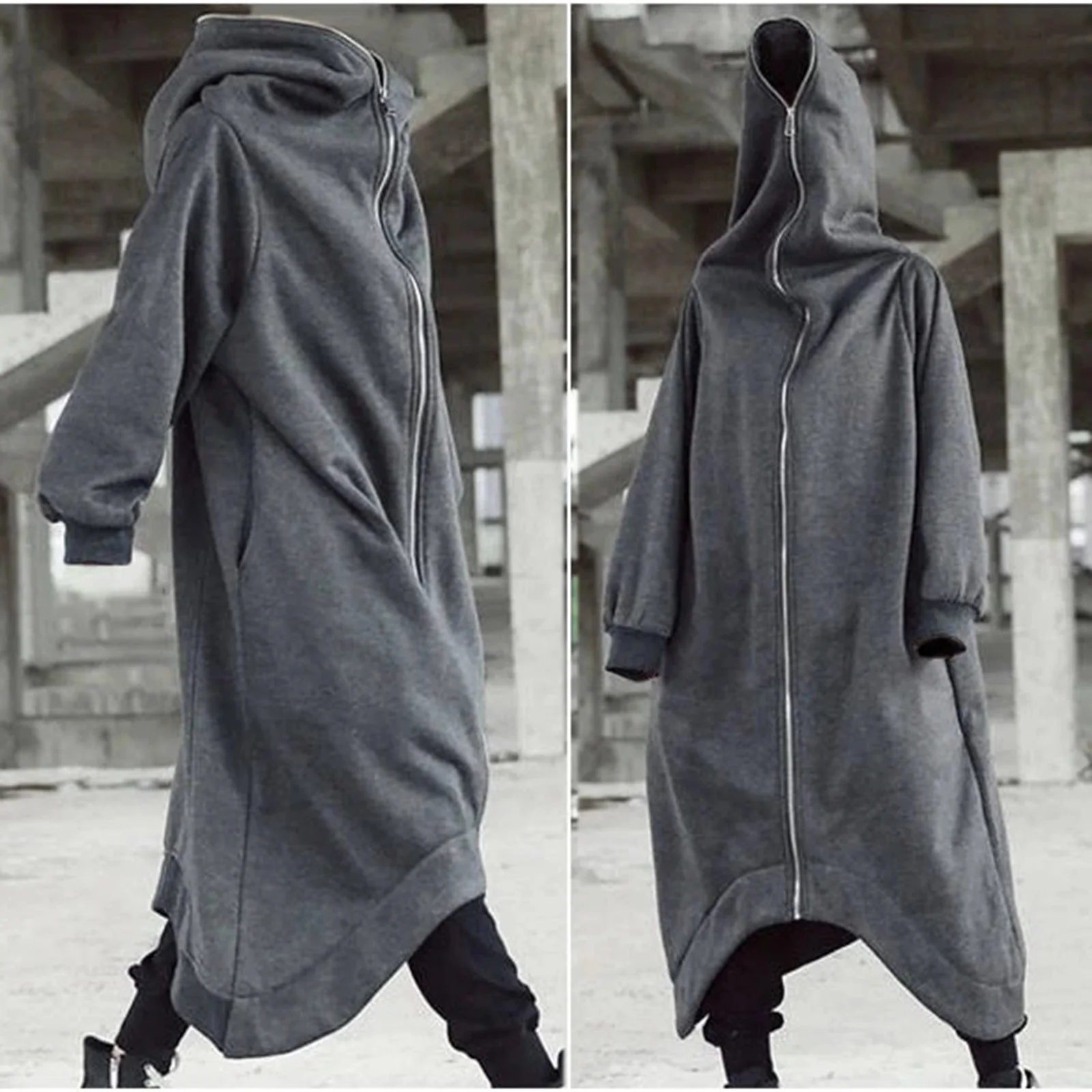 

Wholesale Unisex Long Sleeve Hooded Nazgul Long Coat Zipper Closure Fleece Lined Long Hoodie N66