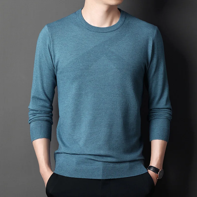 

Новинка сезона осень-зима 2021, Мужская трикотажная одежда с длинным рукавом, однотонный тонкий молодежный свитер с круглым вырезом