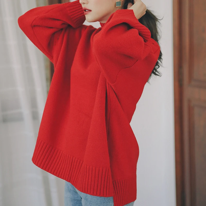 Осенне-зимний пуловер с высоким воротником свободные свитера оверсайз для